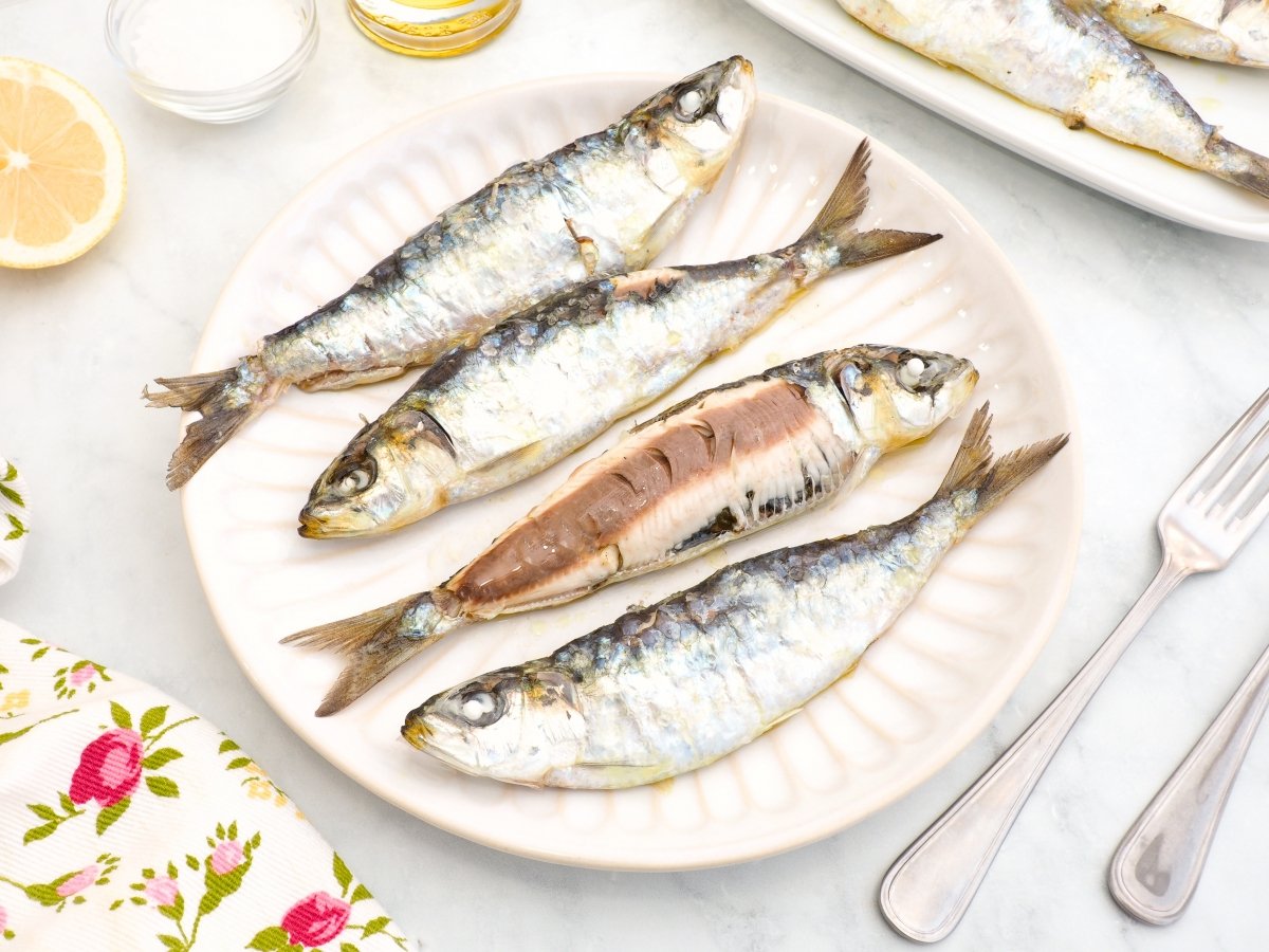 Interior de las sardinas en microondas