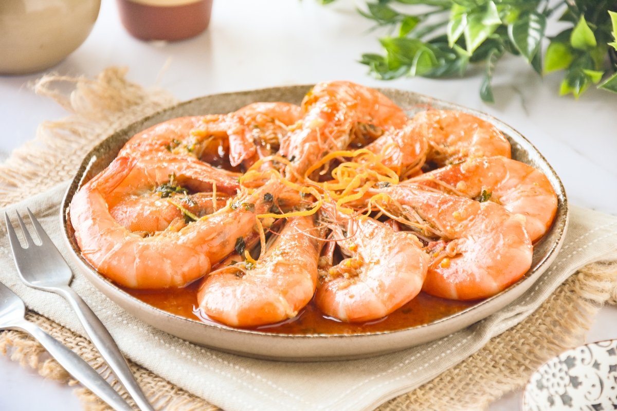 Langostinos al whisky listos para comer