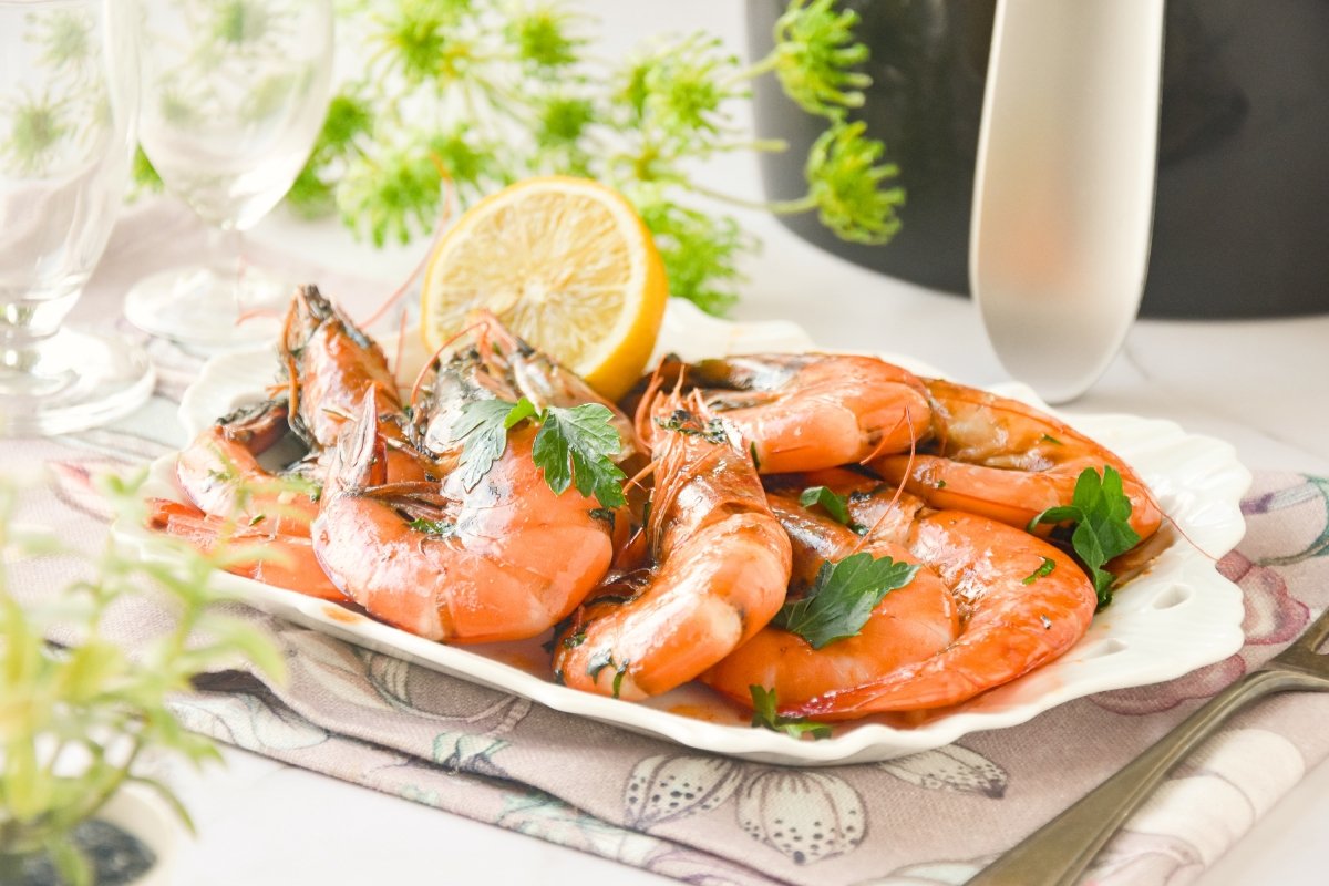 Langostinos cocinados en airfryer