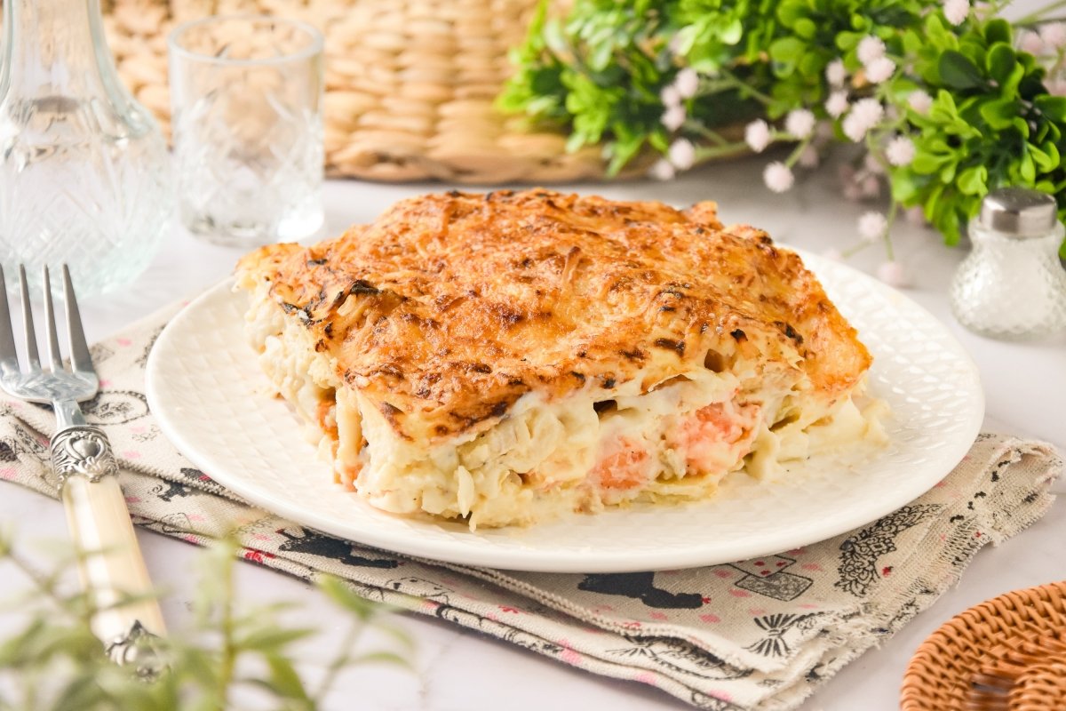 Lasaña de merluza lista para comer