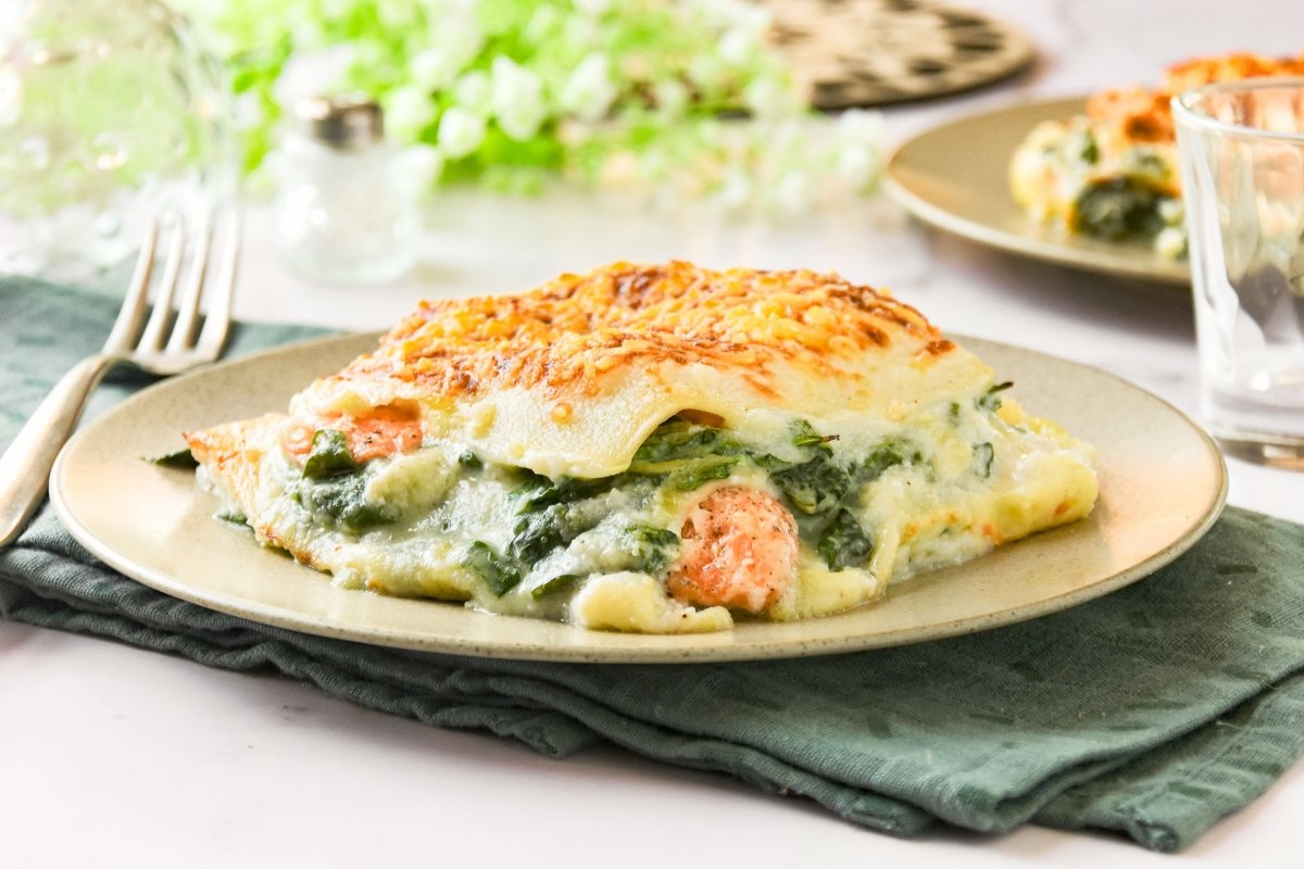 Lasaña de salmón y espinacas