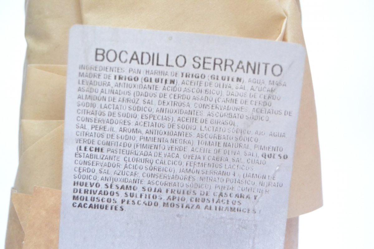 Lista de ingredientes del bocata serranito de Mercadona