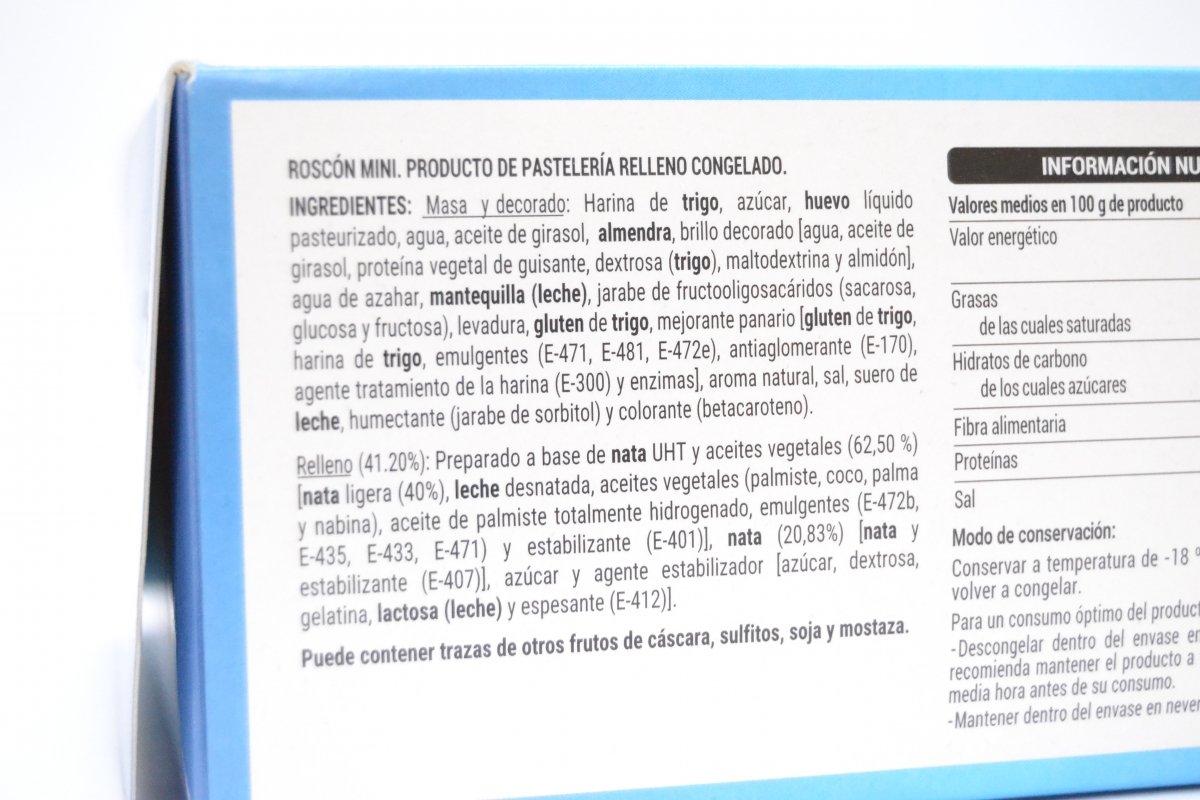 Lista de ingredientes del mini roscón de reyes de Mercadona