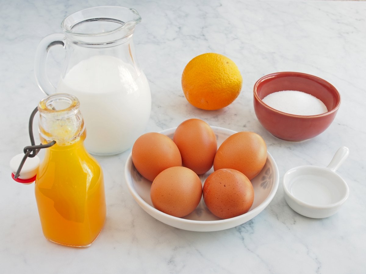 Los ingredientes del flan de naranja