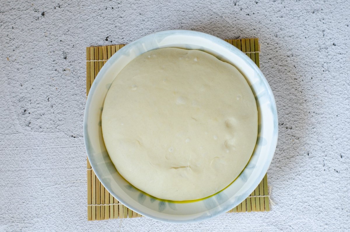 Bao bread dough risen and ready to form the loaves