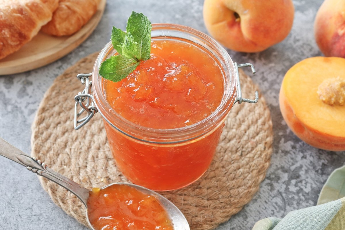 Close-up photo of peach jam