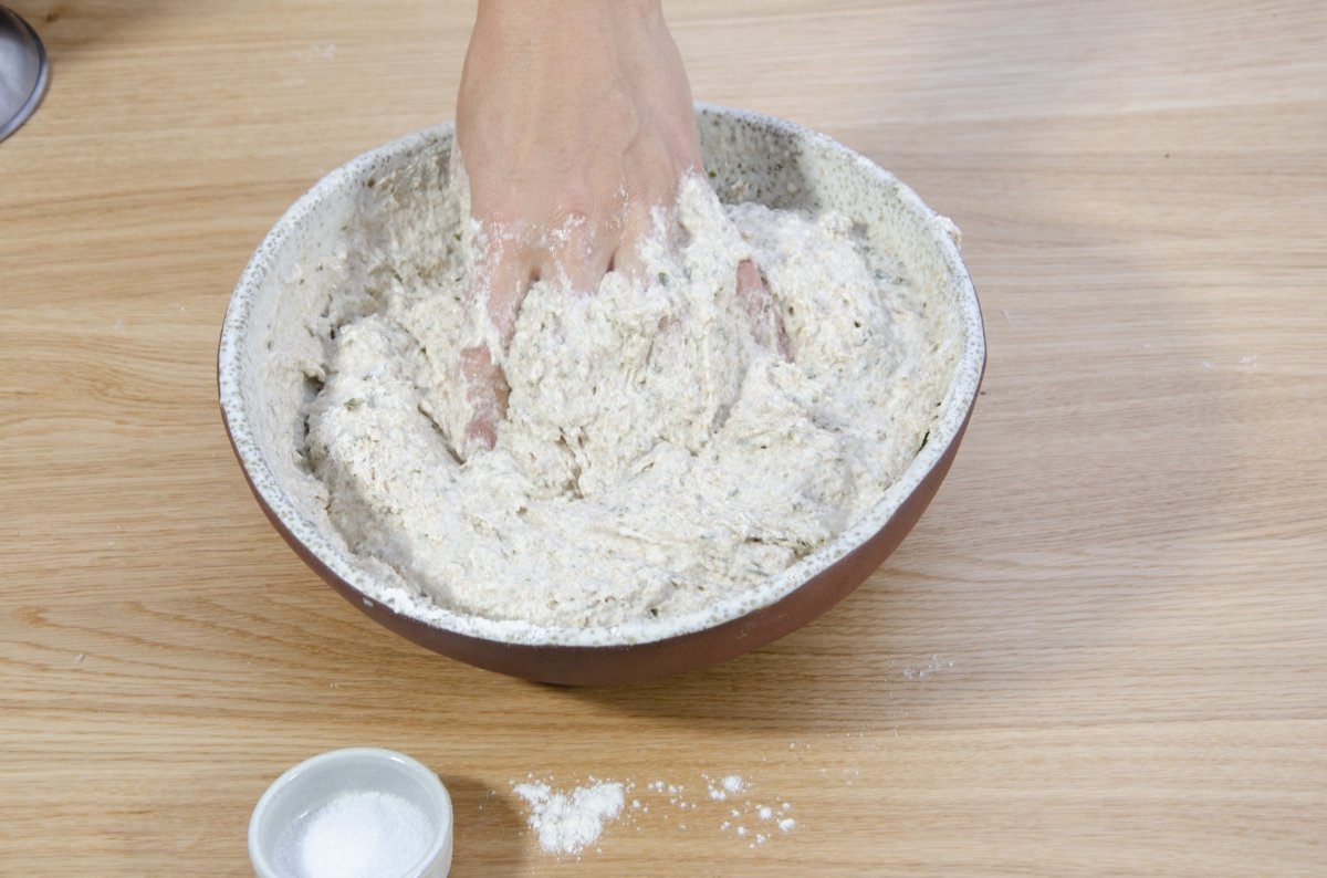 mixing the flours for the dough