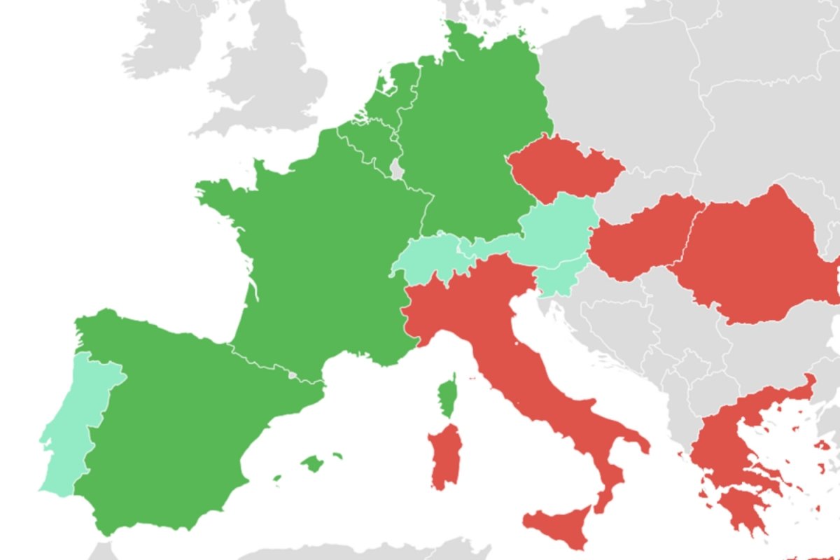 Países europeos que han adoptado Nutri-Score en verde y en rojo los que se oponen