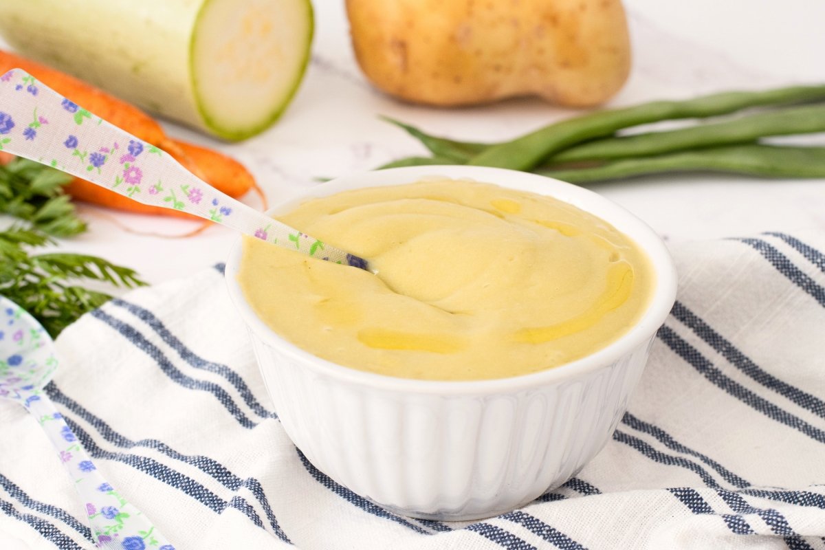Papilla de pollo y verduras lista para servir