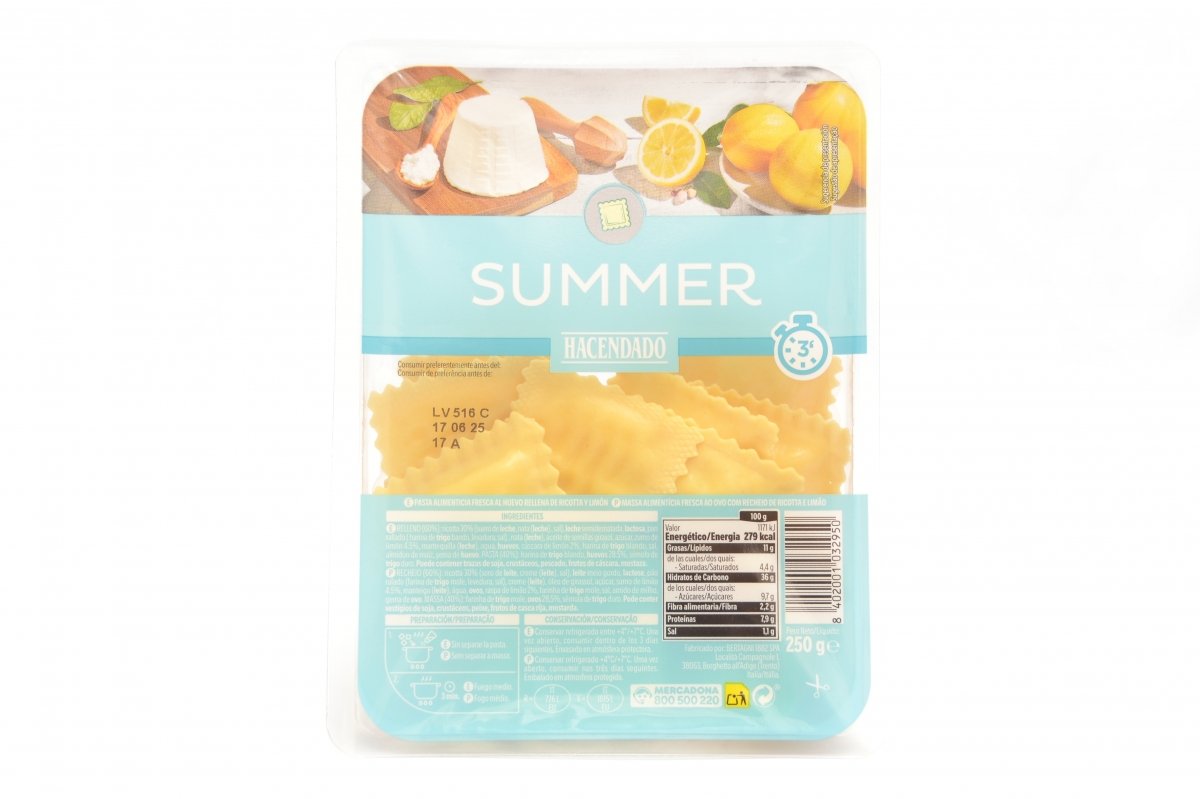 Paquete de raviolis de ricotta y limón Hacendado