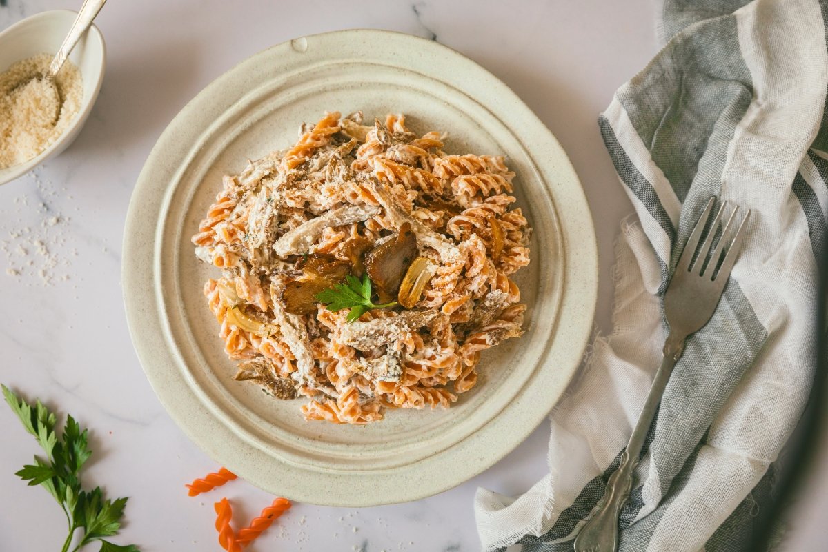 Pasta de lentejas con setas