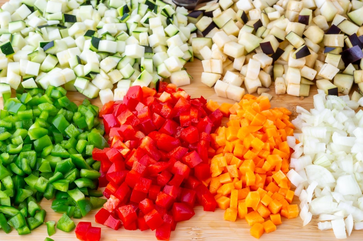 Picar las verduras para la quiche