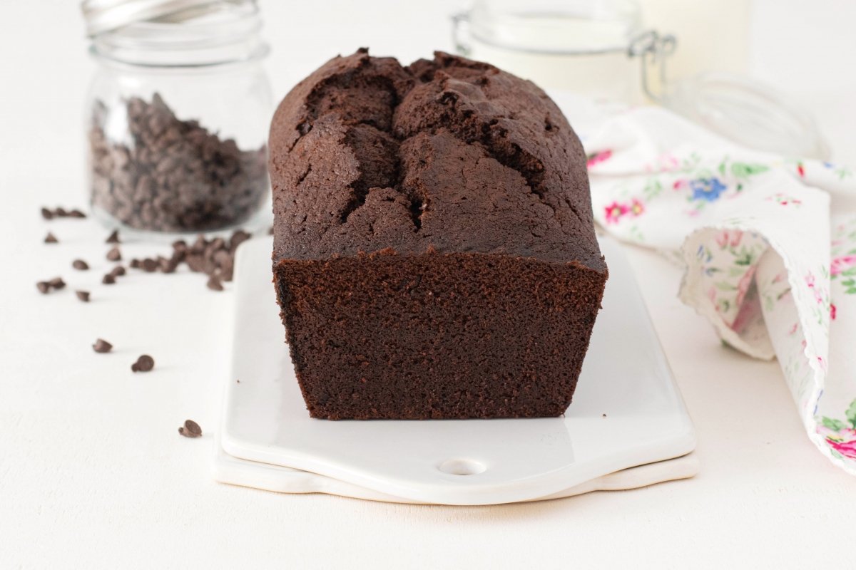 Chocolate plum cake on the plate