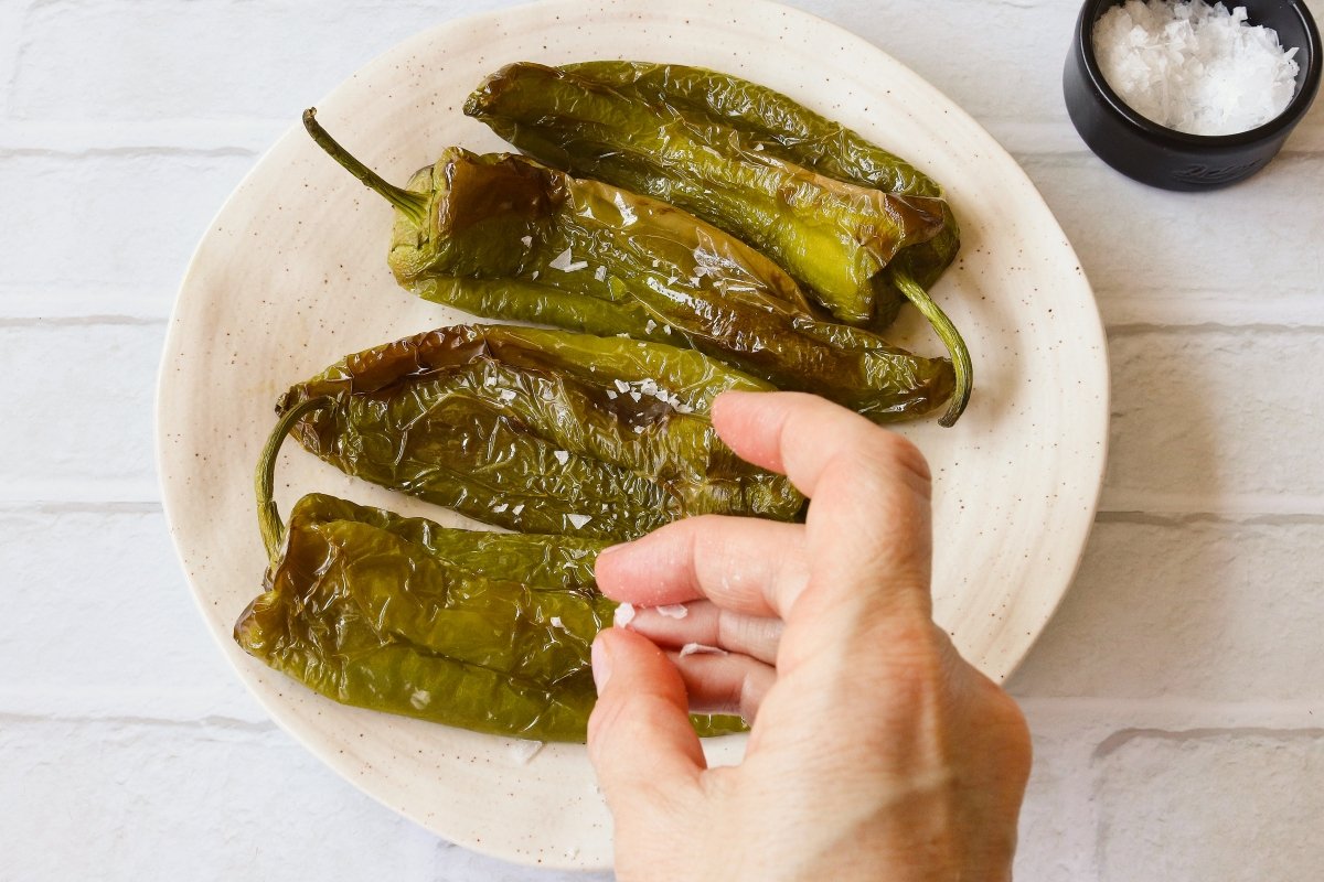 Poner sal a los pimientos fritos en freidora de aire