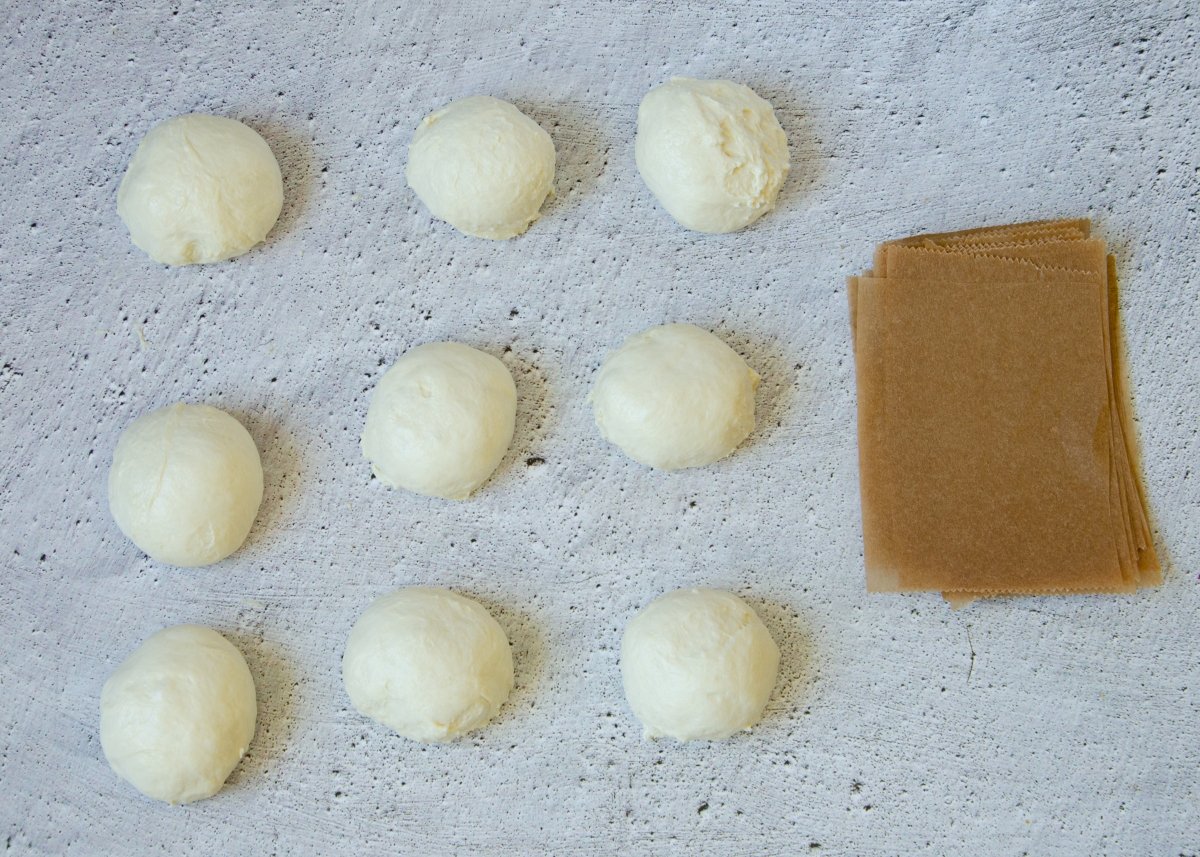 Portions of dough ready