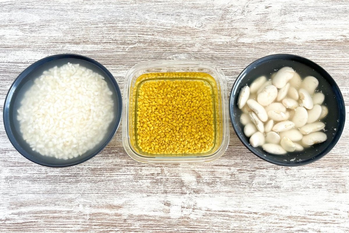Beans, wheat and corn mash soak 24 hours in advance
