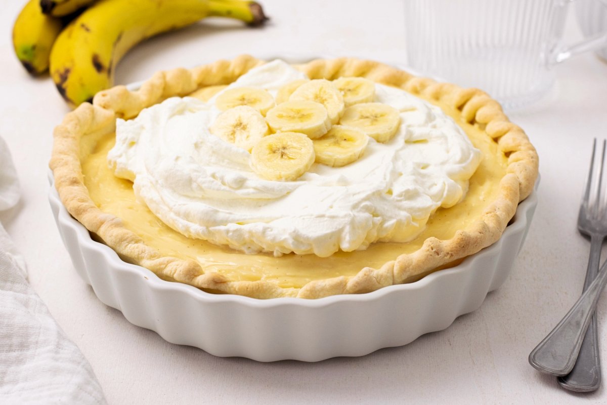 Presentación de la tarta de plátano