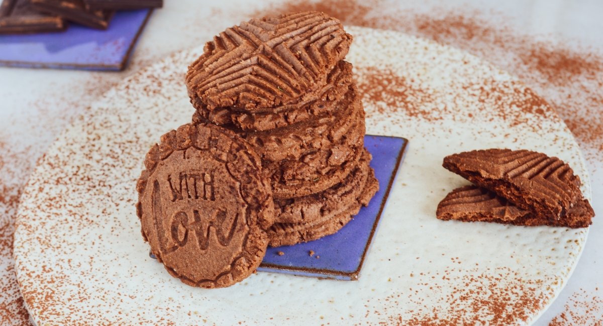 close-up cookies with stamps