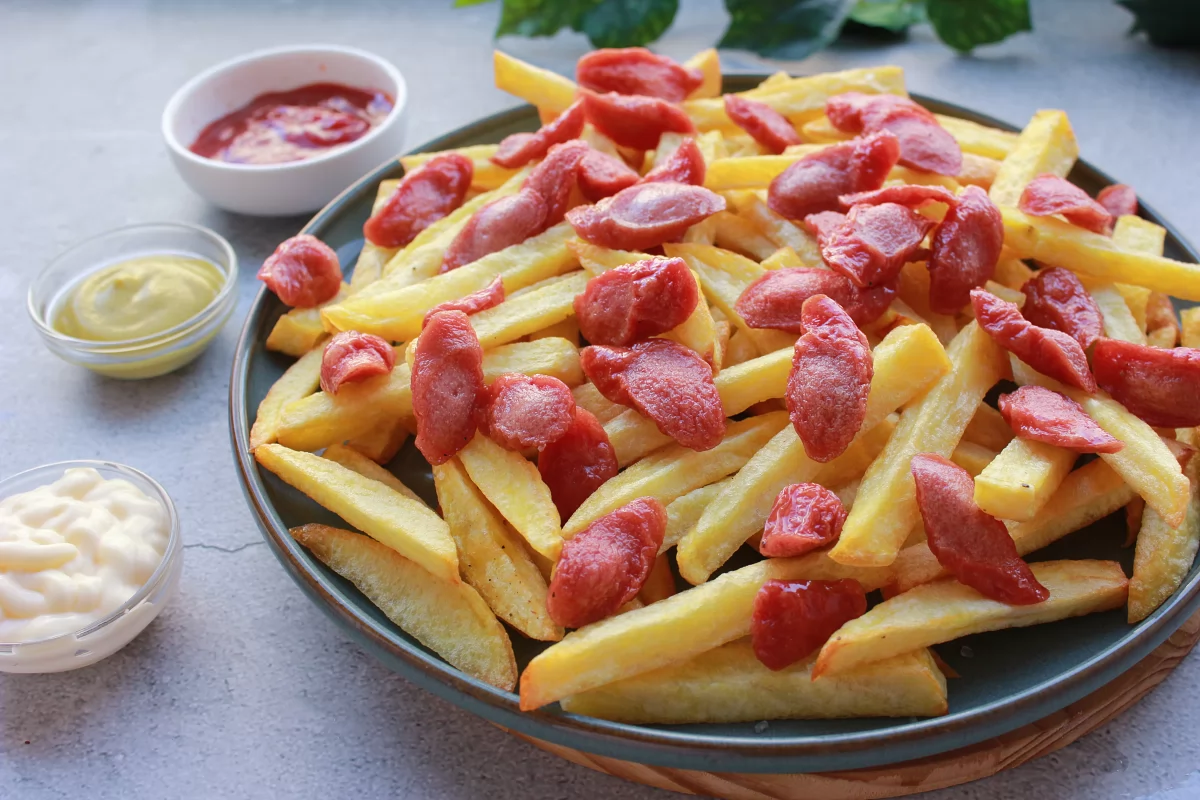 Proceso de emplatado de las salchichas fritas *