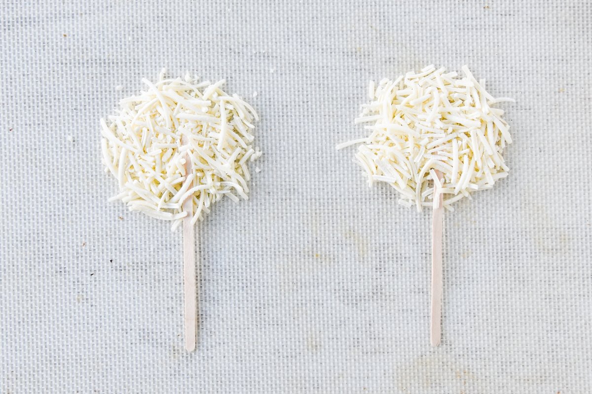 Queso parmesano con palitos para hacer crujiente de queso