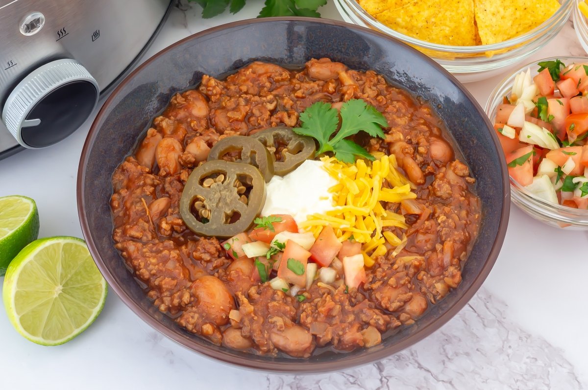 Ración de chili con carne en Crock Pot