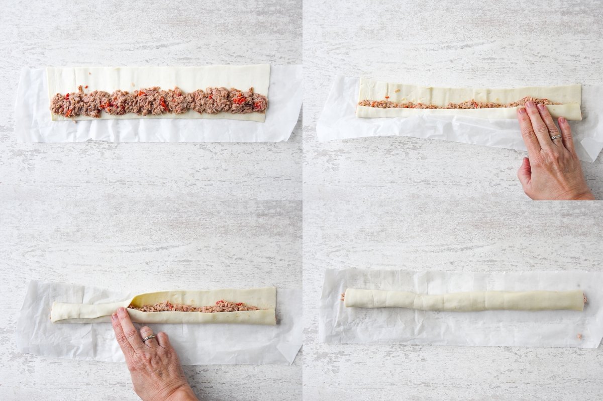 Rellenamos el hojaldre con la mezcla de atún