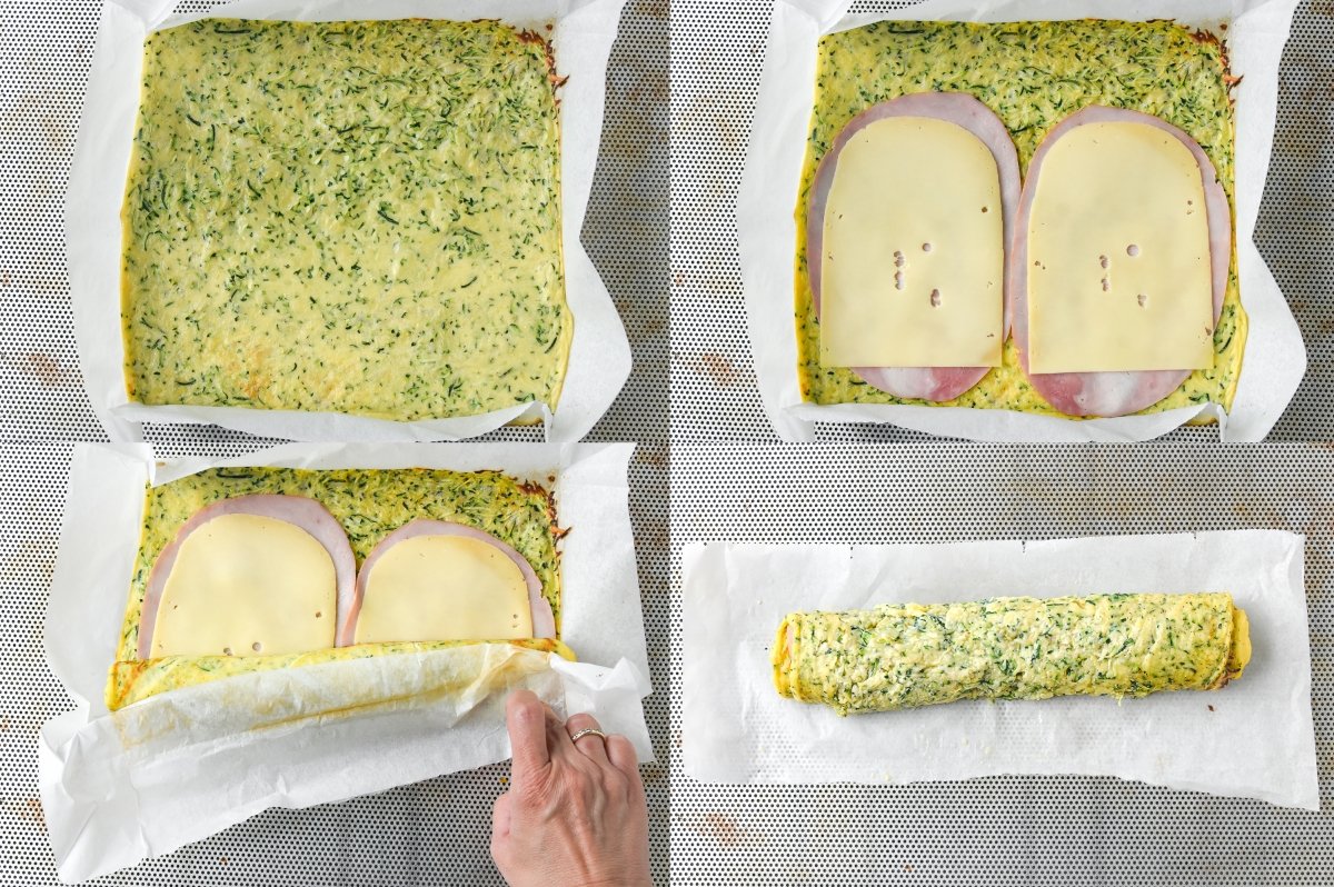 Rellenamos el rollo con jamón y queso