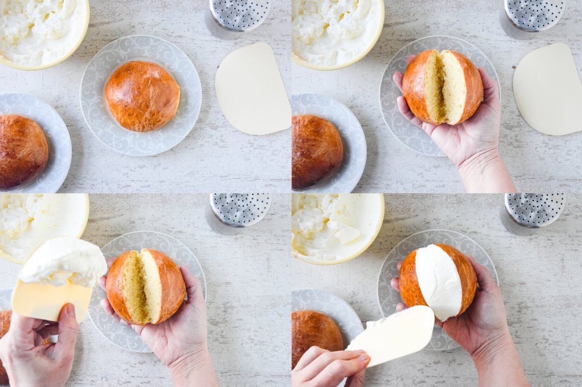 Rellenamos los panecillos fríos con la nata montada
