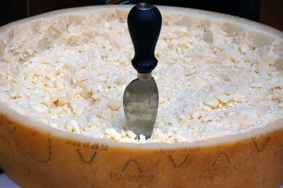 Rueda de Grana Padano con migas de queso duro de pasta