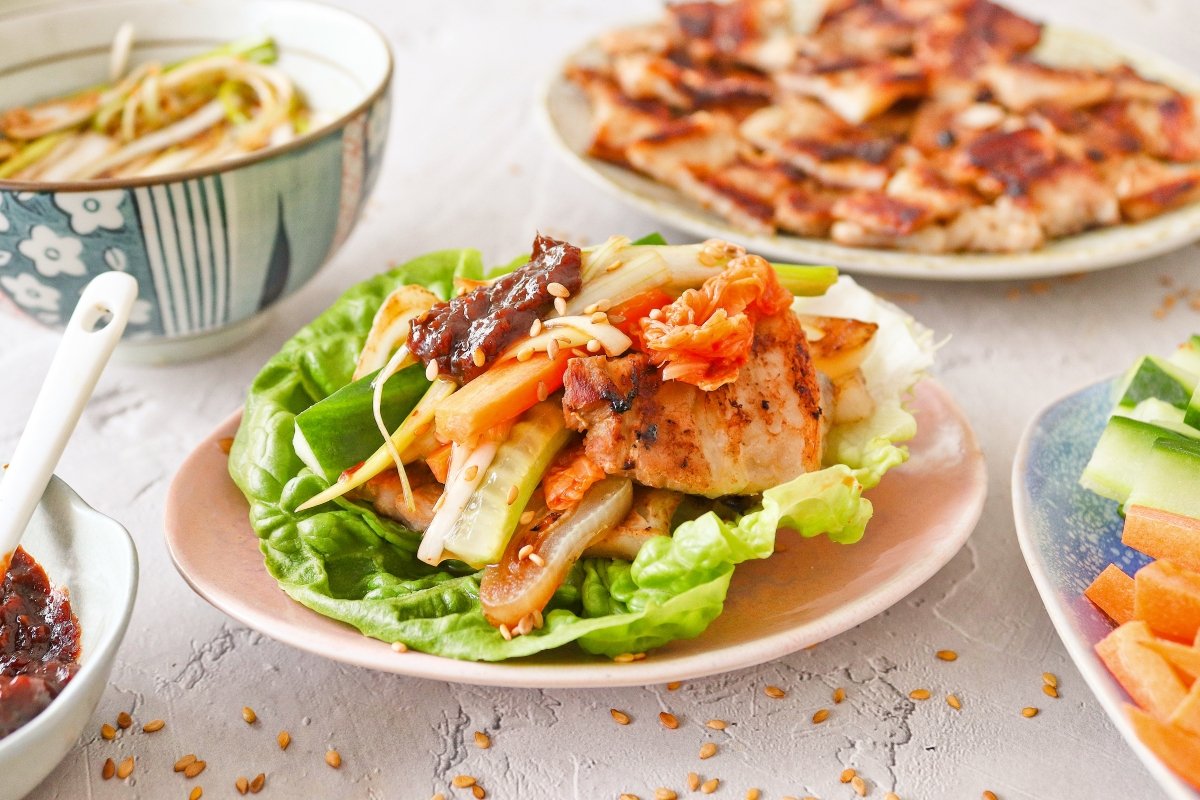 Samgyopsal en hojas de lechuga