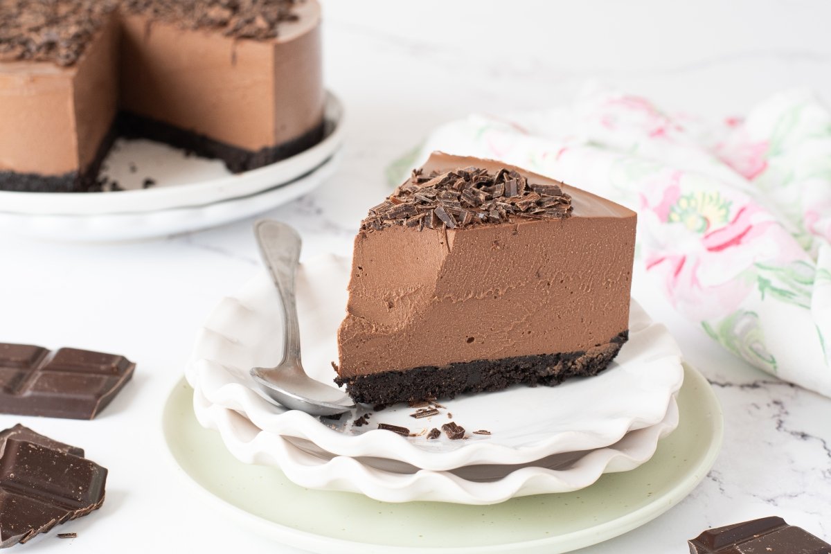 Textura de la tarta cremosa de chocolate