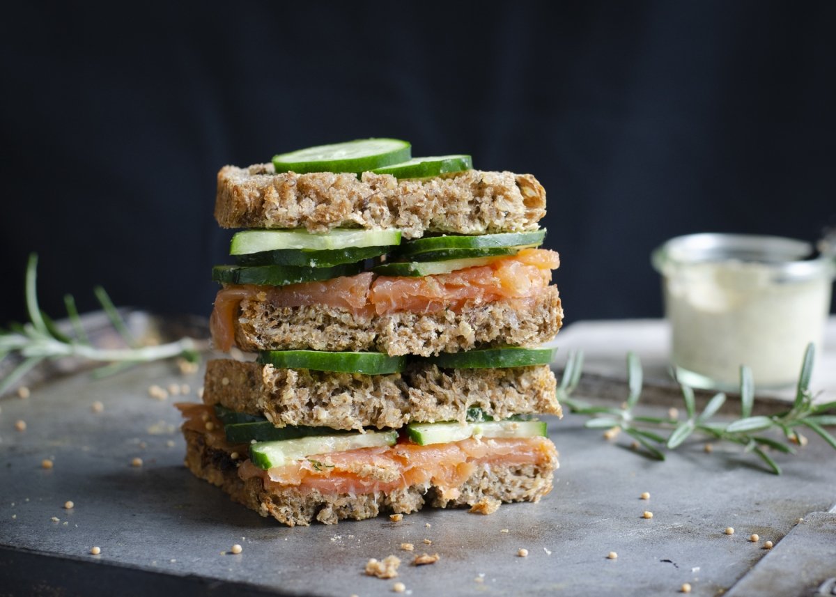 salmon and cucumber sandwich tower