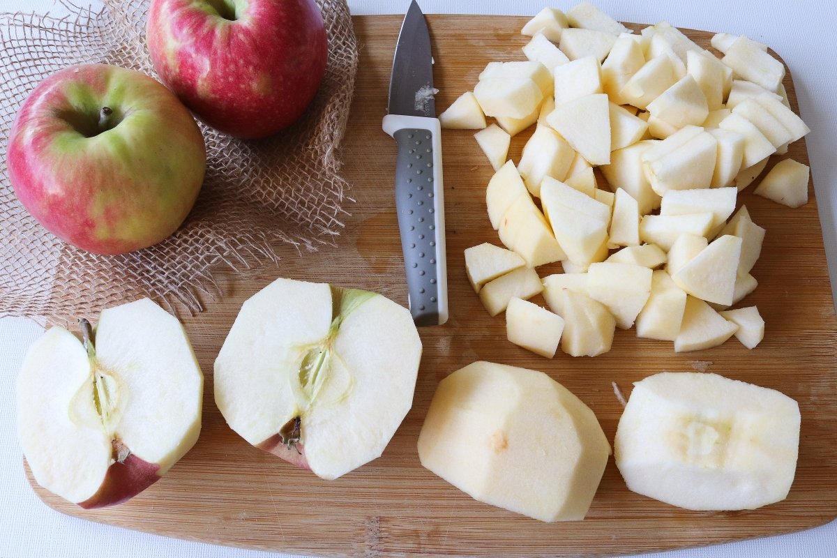 Chop 3 apples for the apple pie crust