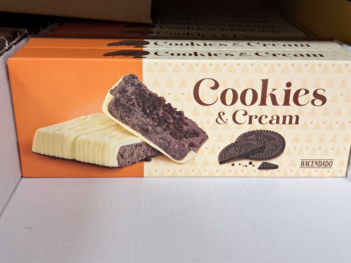 Turrón chocolate blanco Cookies & Cream Hacendado