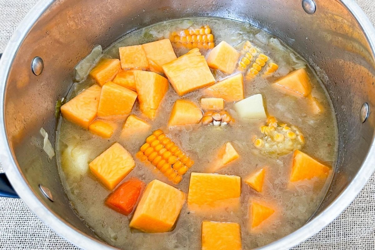 The last step in the recipe is to add the chopped pumpkin