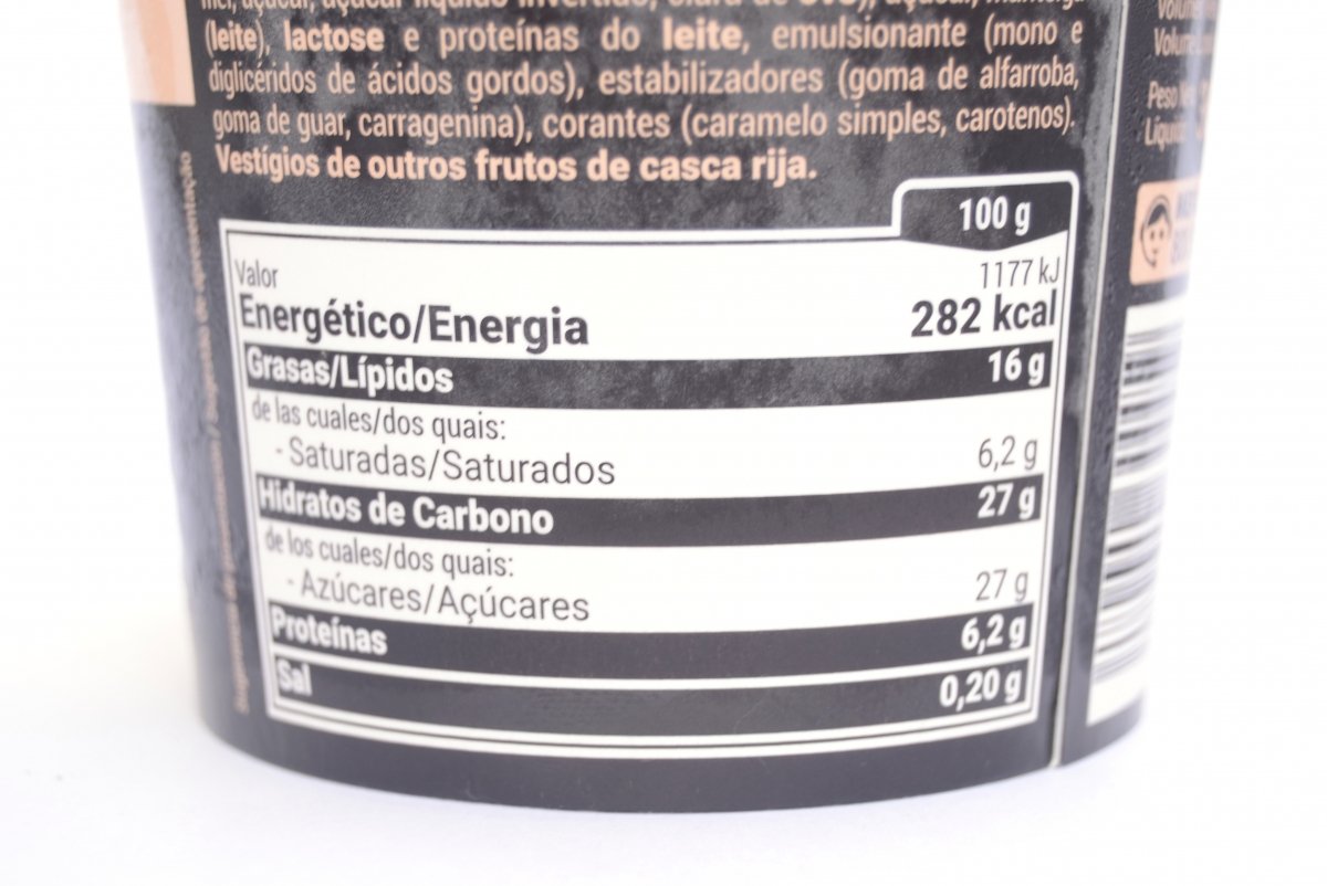 Valor nutricional del helado de turrón blando o de Jijona Hacendado