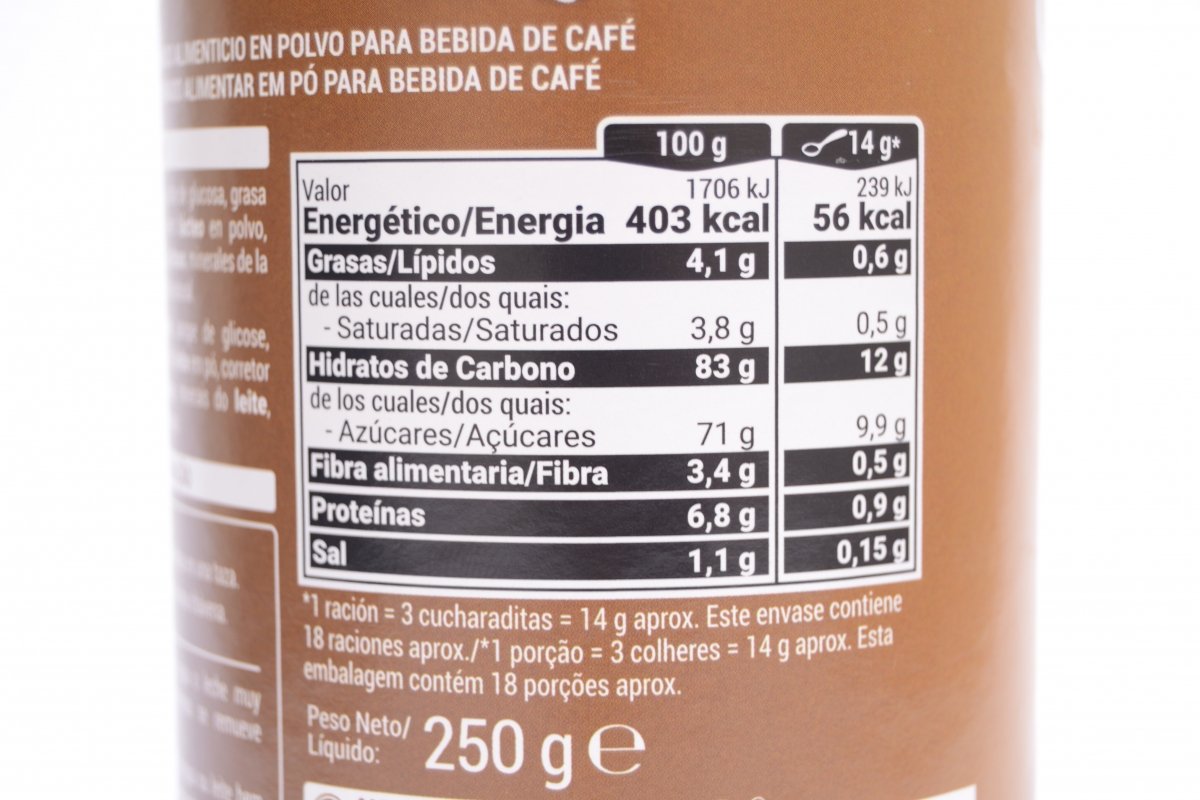 Valores nutricionales del capuchino soluble de Hacendado
