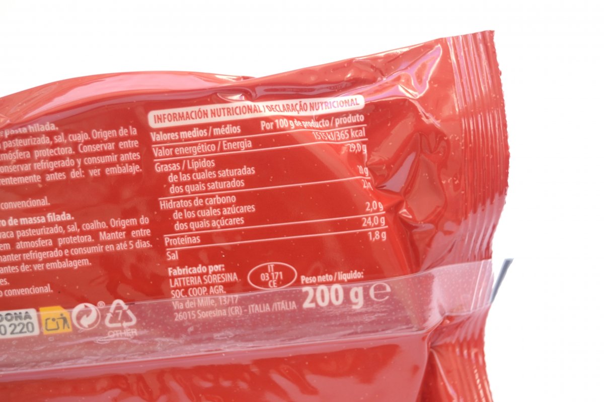 Valores nutricionales del provolone de Mercadona