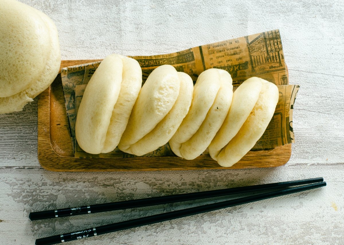 Overhead view of homemade bao bread
