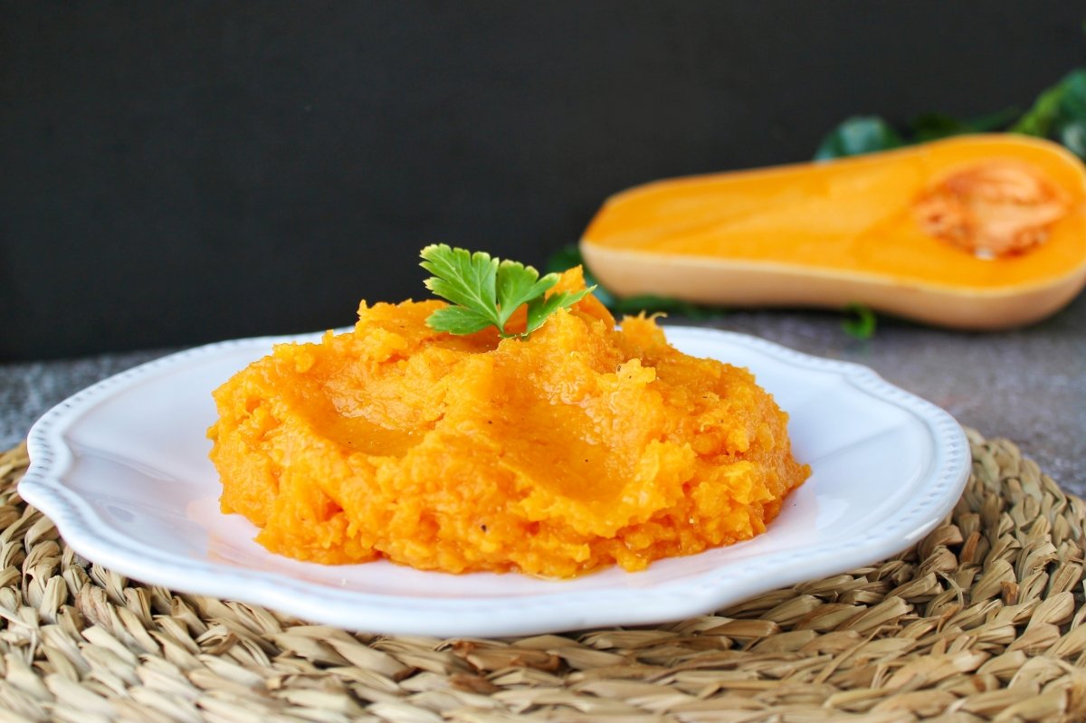 Vista de la textura de la calabaza una vez hecha puré