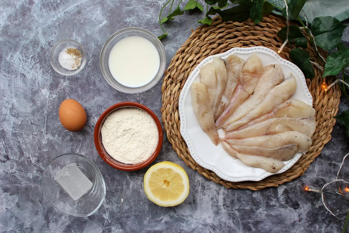 Vista de los ingredientes necesarios para hacer rape rebozado