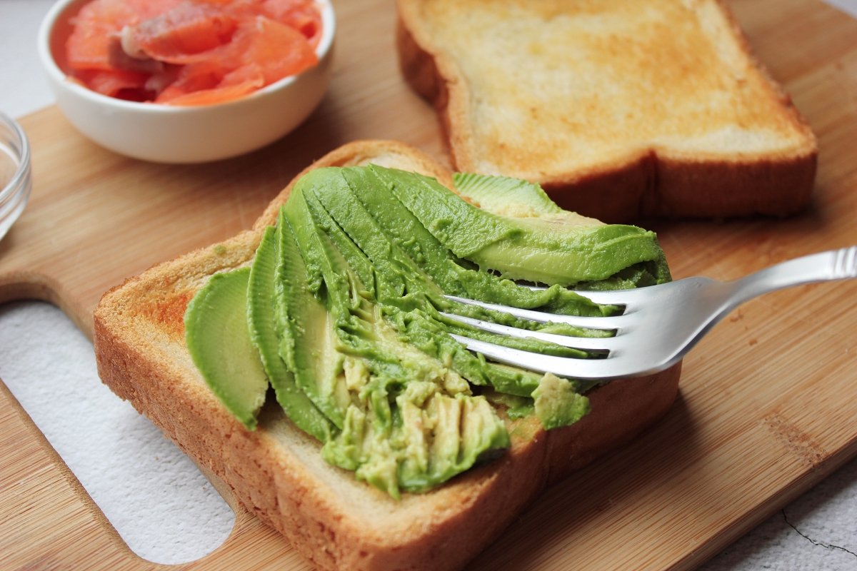 View of avocado on a slice of toast