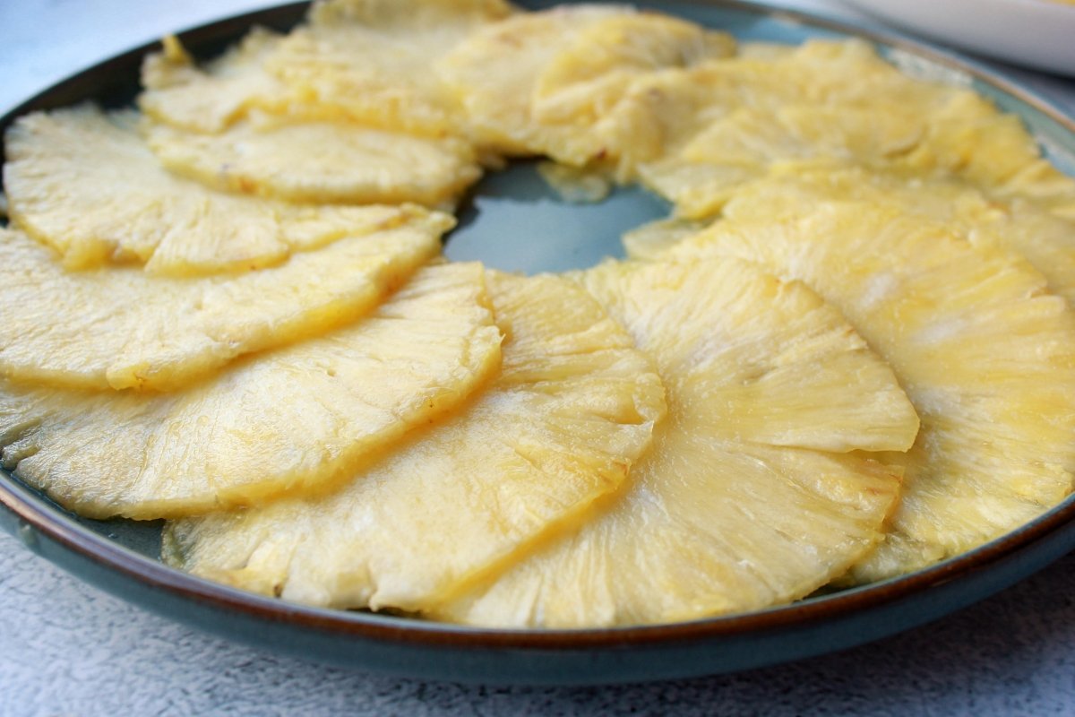 View of the plated pineapple carpaccio